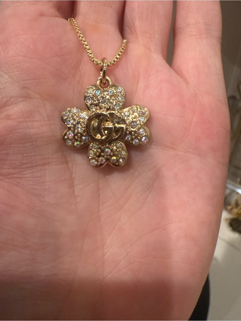 Upcycled Gucci Gold-Tone Crystal Clover Pendant Necklace - Picture 9 of 9